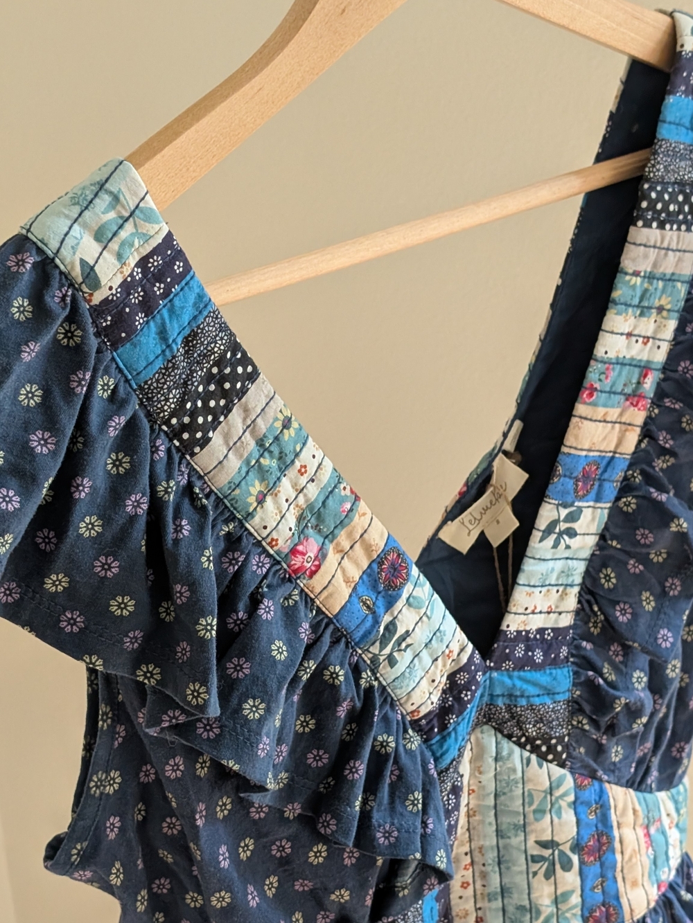 NWT Anthropologie Let Me Be Patchwork V-neck Peplum Blouse In Navy - S - Picture 5 of 10